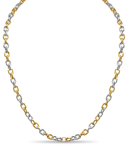 Fancy Rolo Solid White/Yellow/Rose Gold Handmade Necklace , 5mm, 16-30 Inch