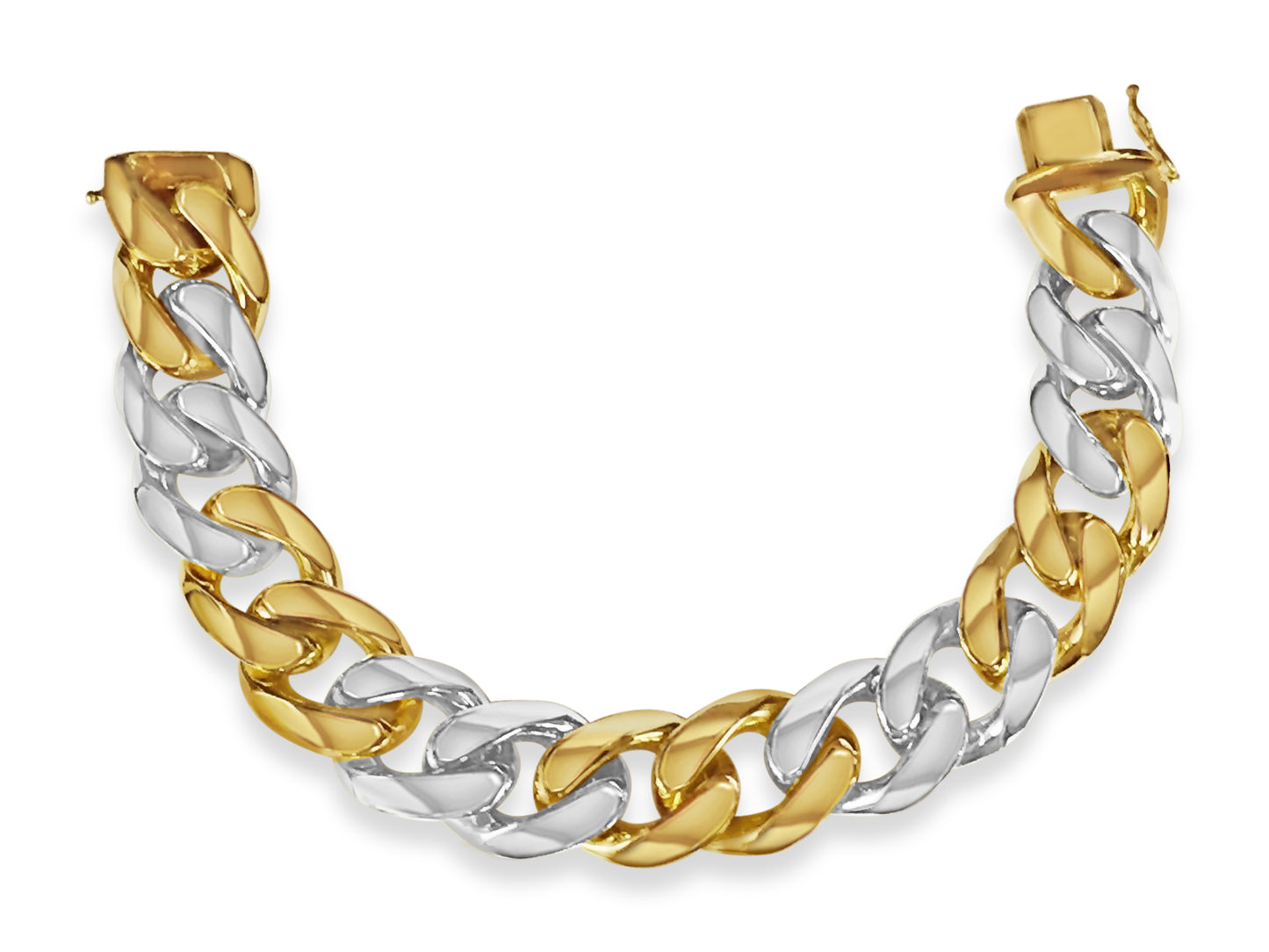 Curb Solid White/Yellow/Rose Gold Handmade Bracelet , 17mm, 6.5-10 Inch