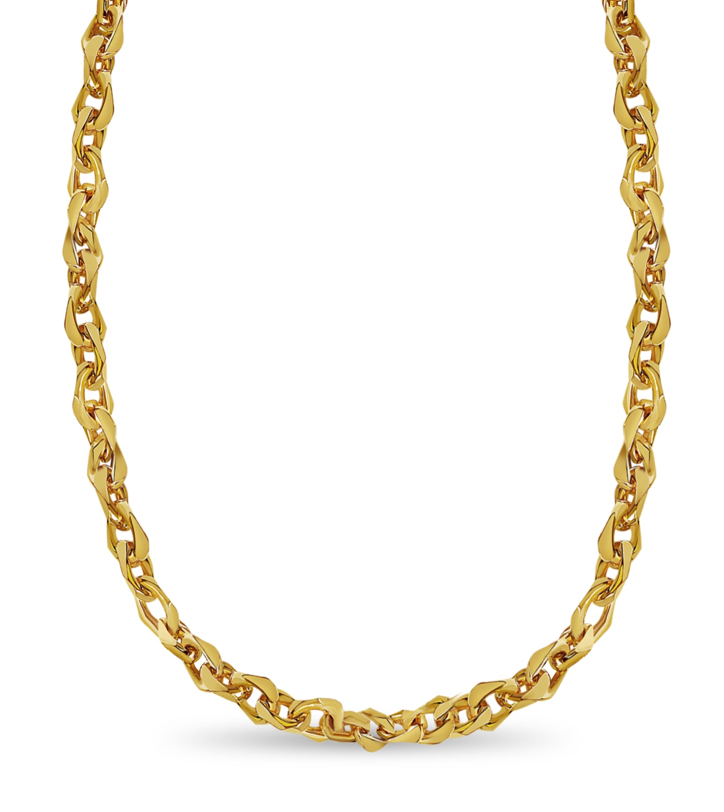 Fancy Rolo Solid White/Yellow/Rose Gold Handmade Necklace , 10mm, 16-30 Inch