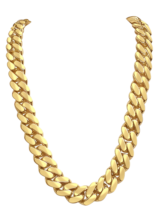 Miami Cuban Solid White/Yellow/Rose Gold Handmade Necklace , 14mm, 16-30 Inch