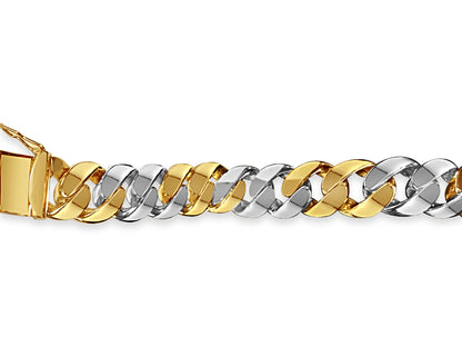 Curb Solid White/Yellow/Rose Gold Handmade Bracelet , 15mm, 6.5-10 Inch