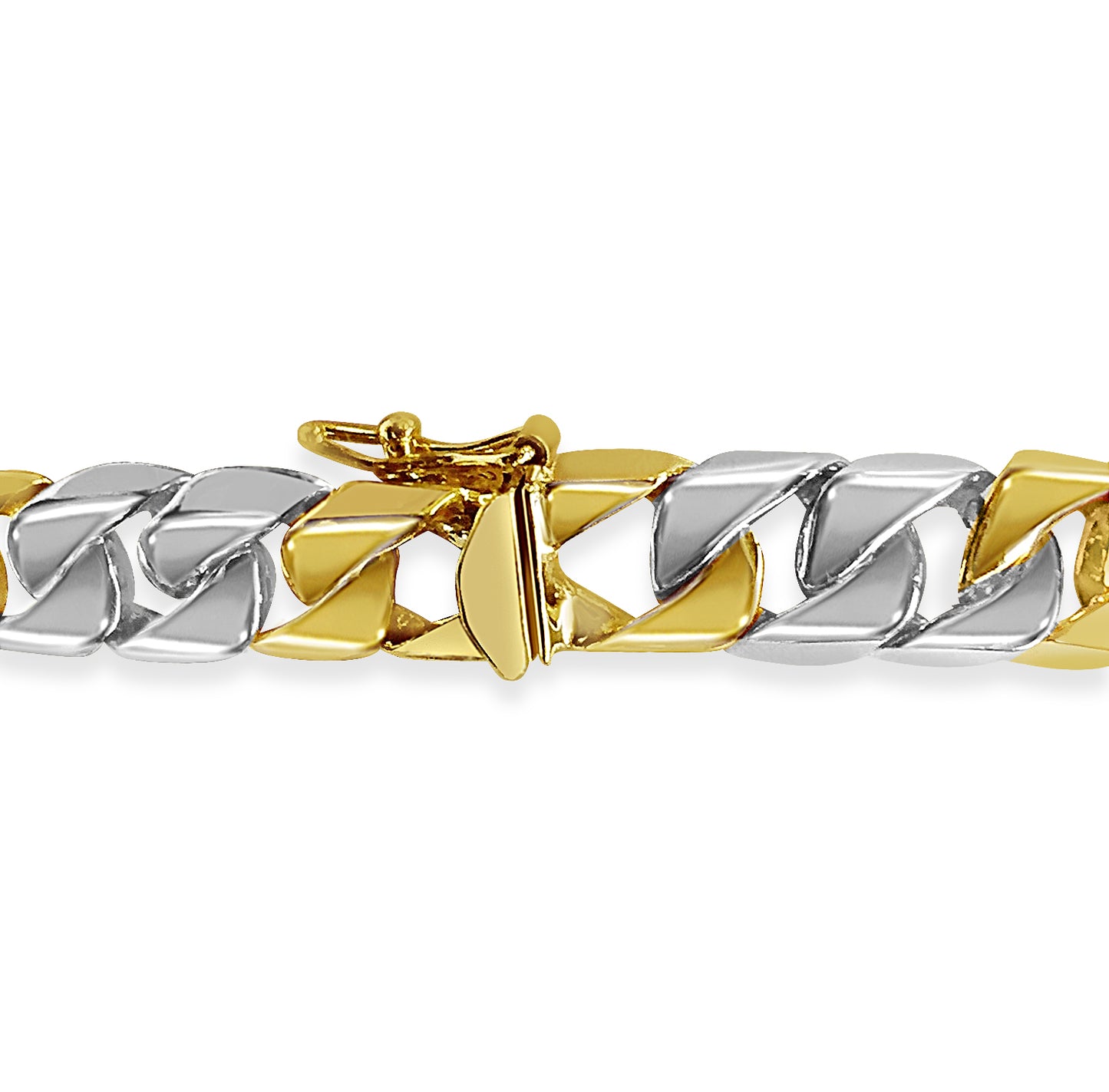 Curb Solid White/Yellow/Rose Gold Handmade Bracelet , 9mm, 6.5-10 Inch