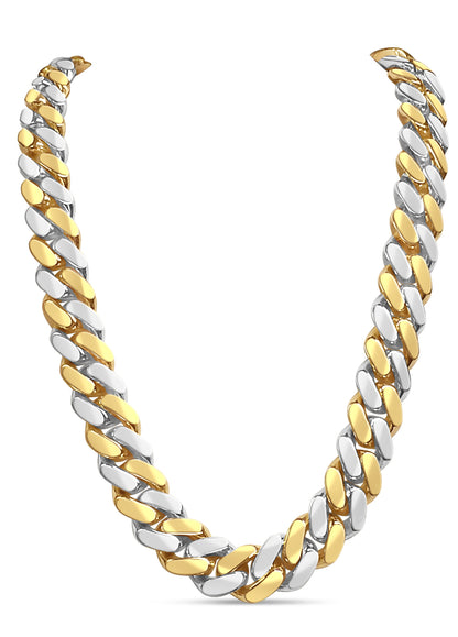 Miami Cuban Solid White/Yellow/Rose Gold Handmade Necklace , 14mm, 16-30 Inch