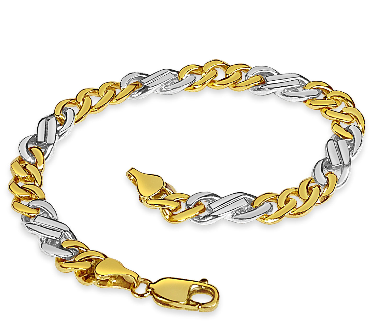 Curb Solid White/Yellow/Rose Gold Handmade Bracelet , 7mm, 6.5-10 Inch