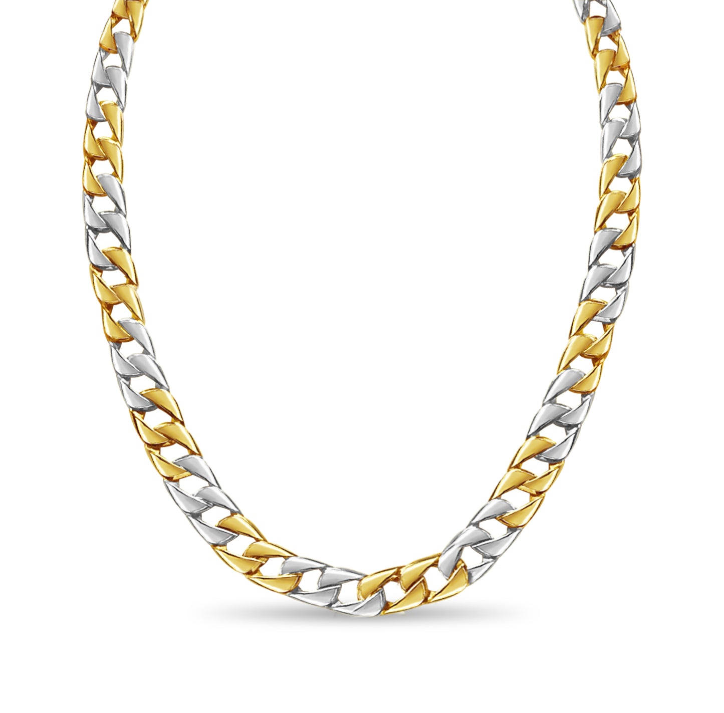 Curb Solid White/Yellow/Rose Gold Handmade Necklace , 9mm, 16-30 Inch