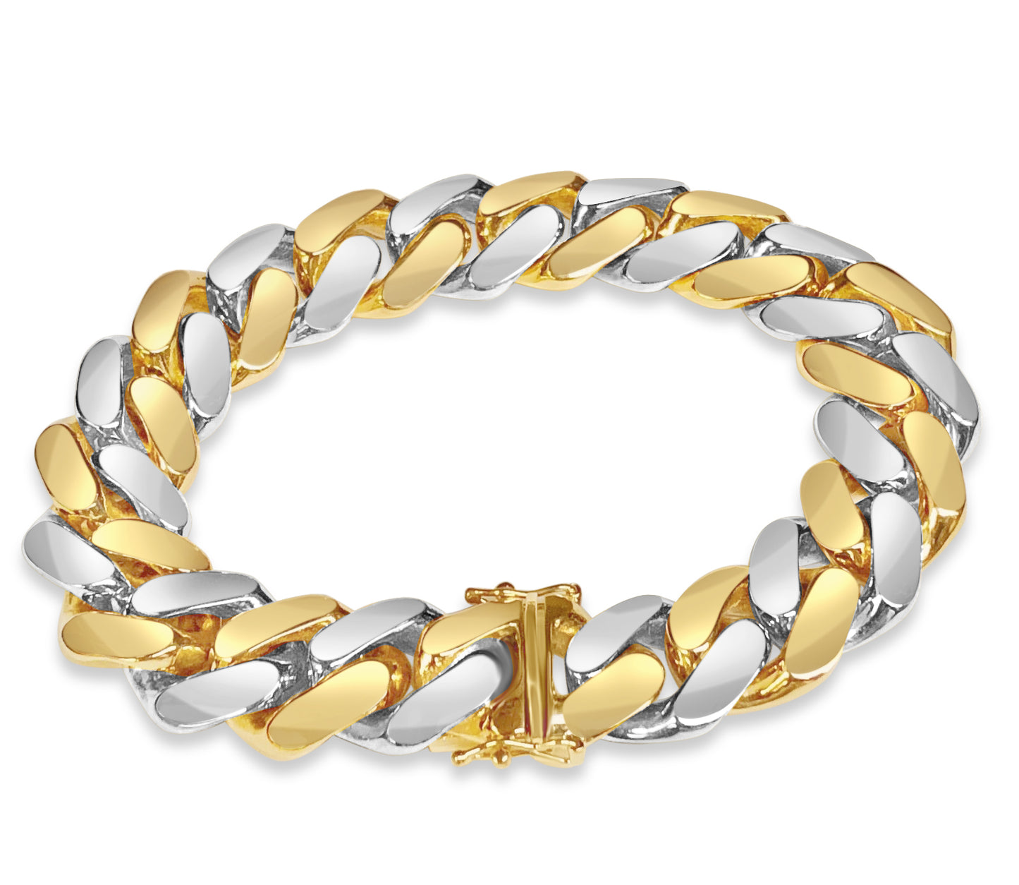 Miami Cuban Solid White/Yellow/Rose Gold Handmade Bracelet , 16mm, 6.5-10 Inch