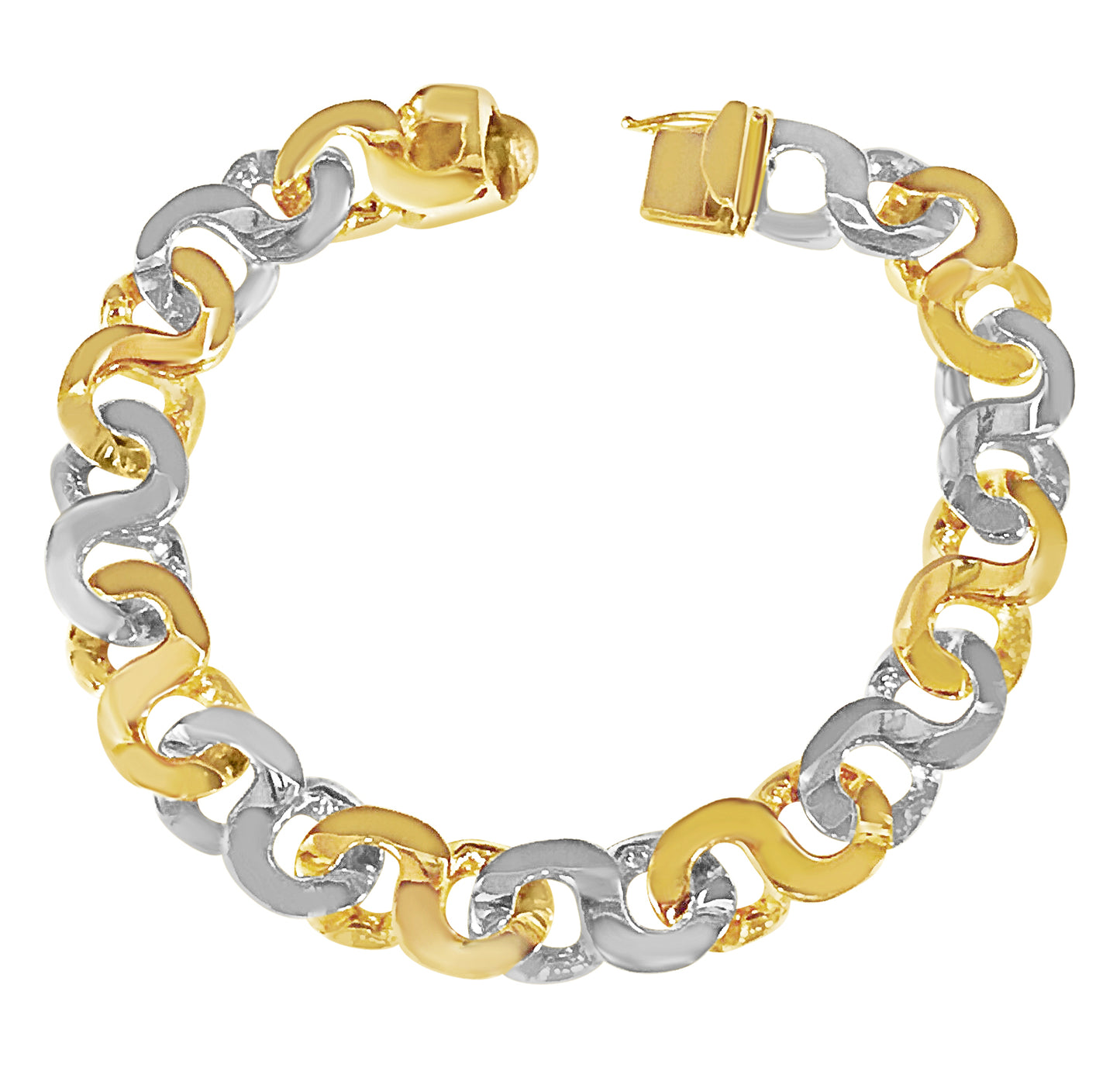 Flat Solid White/Yellow/Rose Gold Handmade Bracelet , 12mm, 6.5-10 Inch