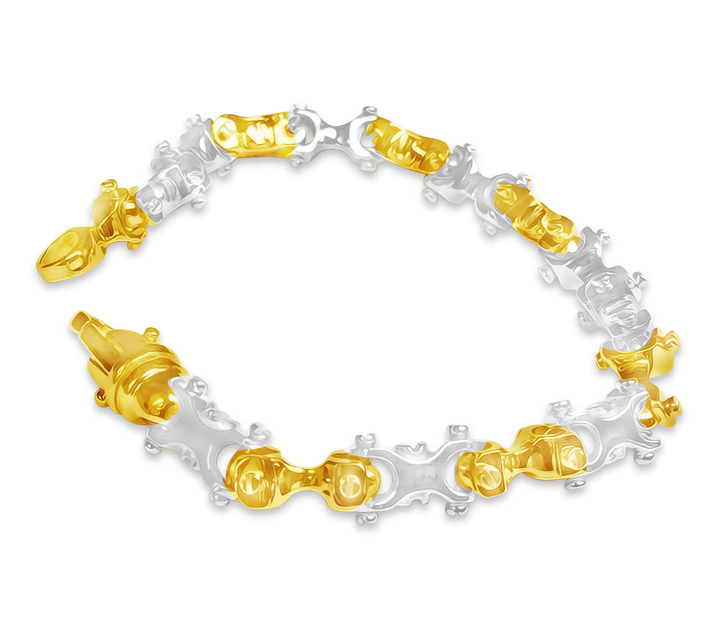 Equestrian Solid White/Yellow/Rose Gold Handmade Bracelet , 9mm, 6.5-10 Inch