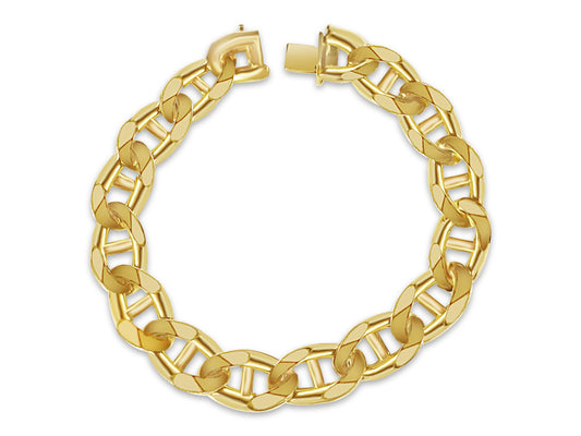 Mariner Solid White/Yellow/Rose Gold Handmade Bracelet , 15mm, 6.5-10 Inch