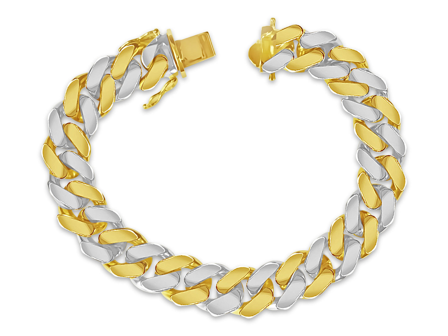 Miami Cuban Solid White/Yellow/Rose Gold Handmade Bracelet , 12mm, 6.5-10 Inch