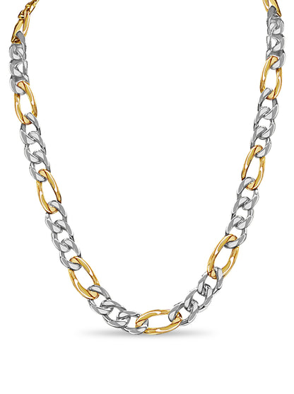 Figaro Solid White/Yellow/Rose Gold Handmade Necklace , 15mm, 16-30 Inch