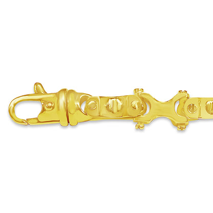 Equestrian Solid White/Yellow/Rose Gold Handmade Bracelet , 9mm, 6.5-10 Inch