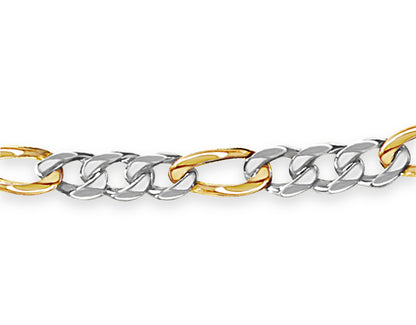 Figaro Solid White/Yellow/Rose Gold Handmade Bracelet , 15mm, 6.5-10 Inch