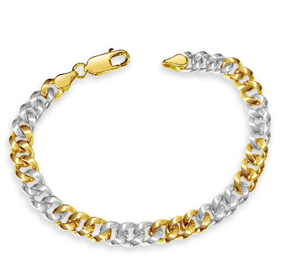 Curb Solid White/Yellow/Rose Gold Handmade Bracelet , 8mm, 6.5-10 Inch