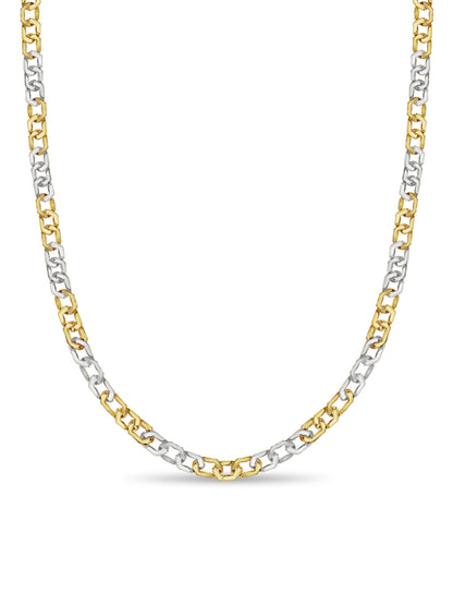 Curb Solid White/Yellow/Rose Gold Handmade Necklace , 11mm, 16-30 Inch