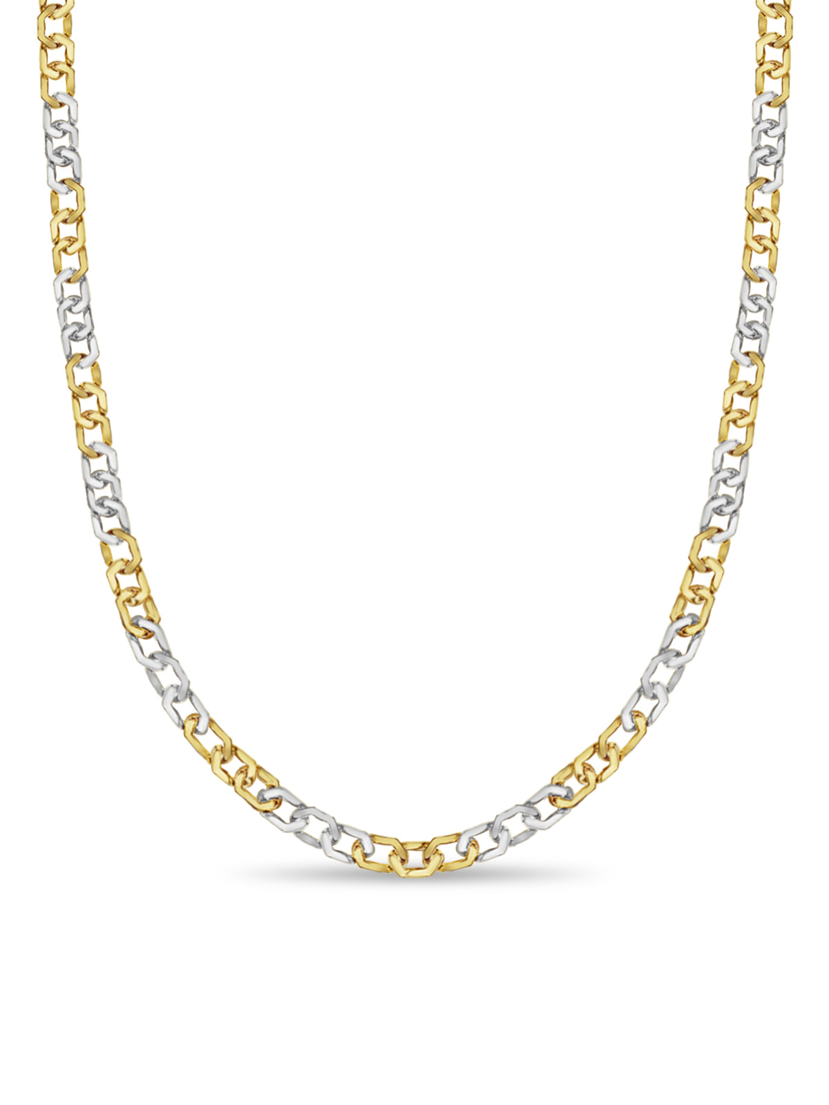 Curb Solid White/Yellow/Rose Gold Handmade Necklace , 11mm, 16-30 Inch