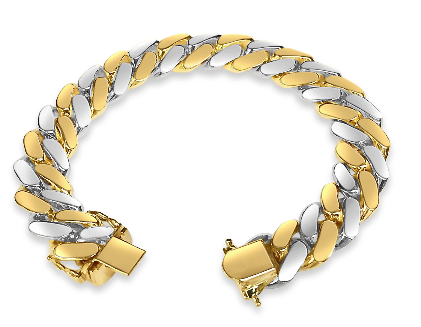 Miami Cuban Solid White/Yellow/Rose Gold Handmade Bracelet , 14mm, 6.5-10 Inch