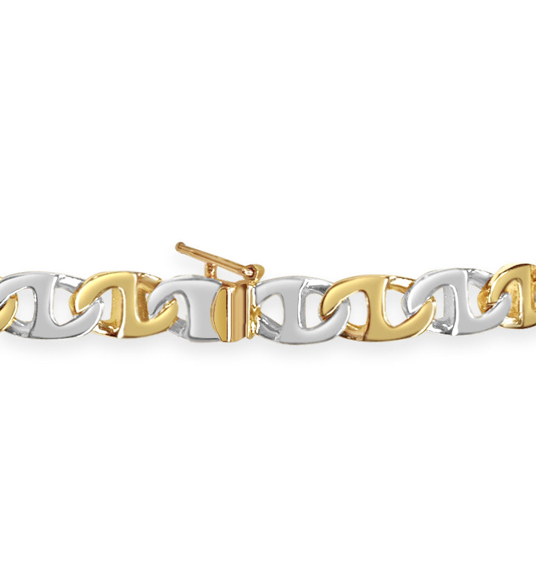 Mariner Solid White/Yellow/Rose Gold Handmade Bracelet , 7mm, 6.5-10 Inch