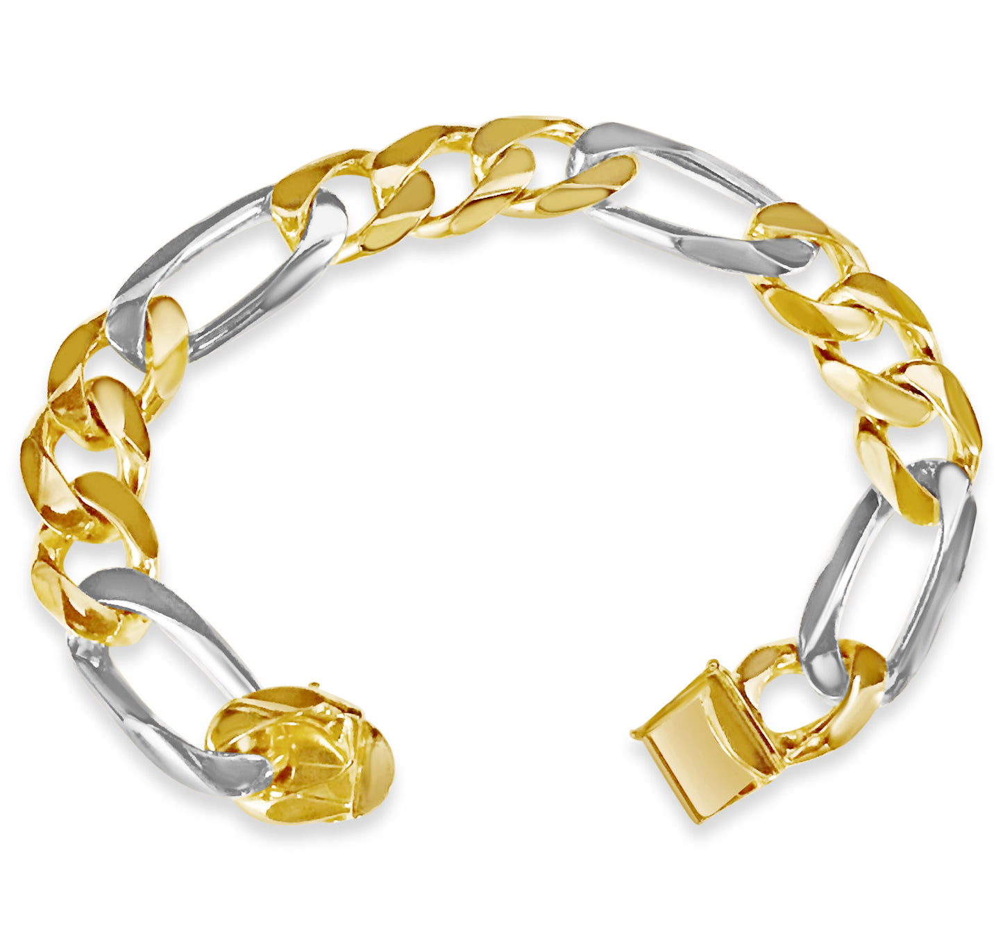 Figaro Solid White/Yellow/Rose Gold Handmade Bracelet , 14mm, 6.5-10 Inch