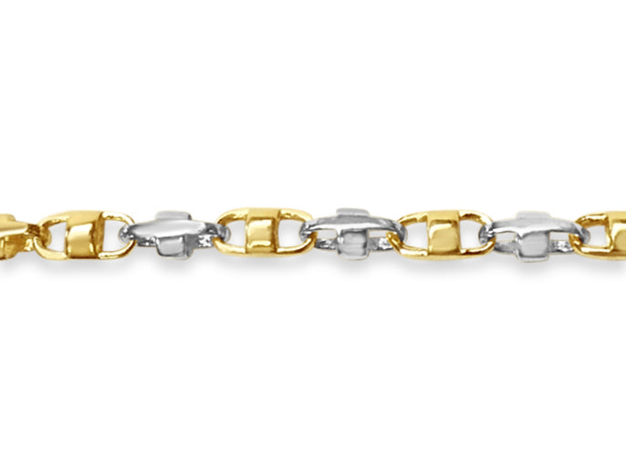 Anchor Mariner Solid White/Yellow/Rose Gold Handmade Bracelet , 7mm, 6.5-10 Inch