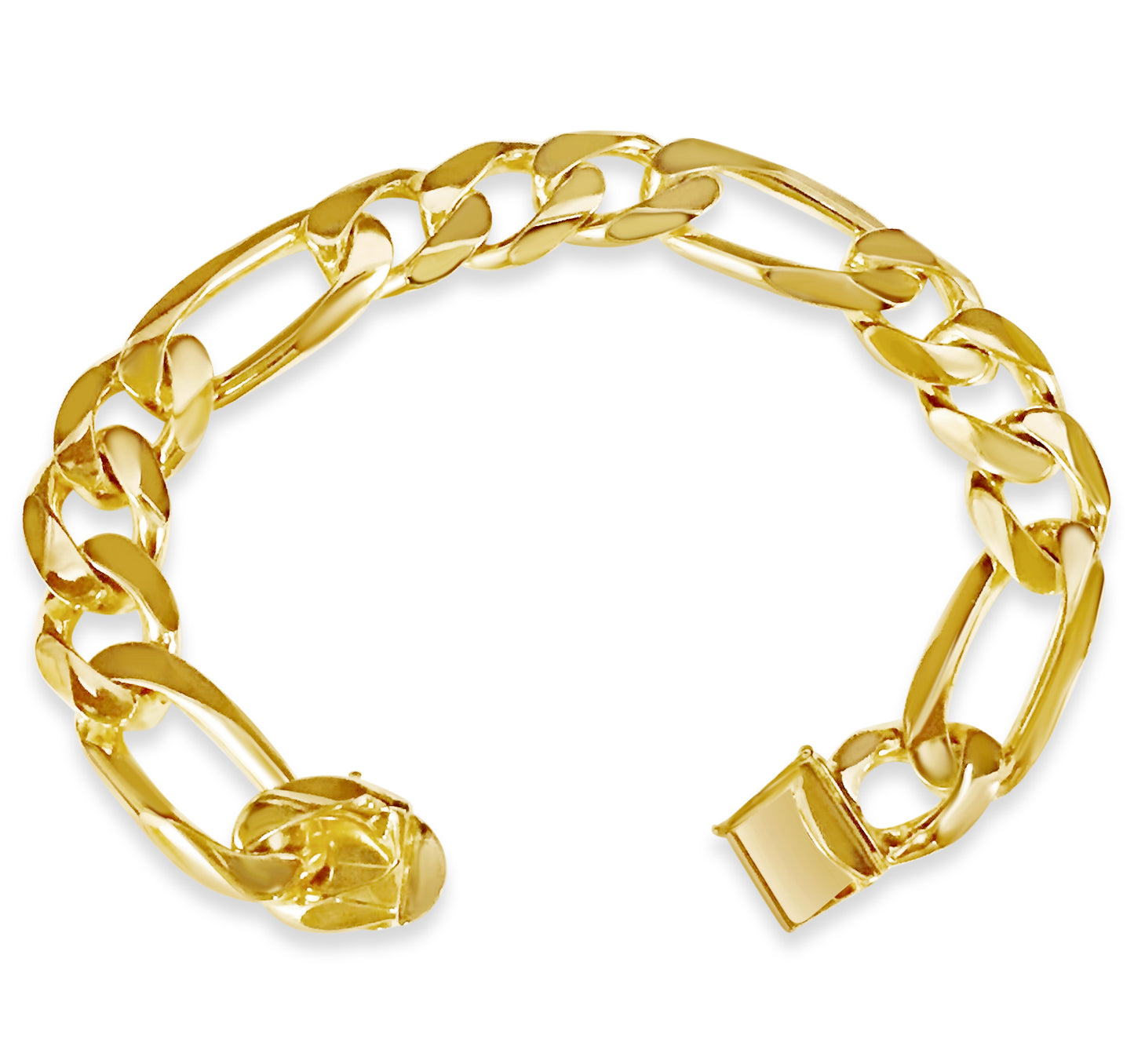 Figaro Solid White/Yellow/Rose Gold Handmade Bracelet , 14mm, 6.5-10 Inch