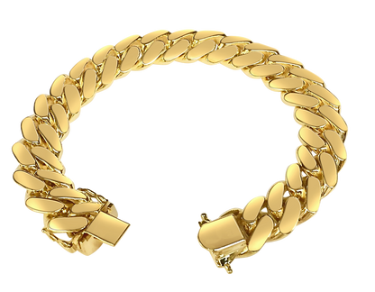 Miami Cuban Solid White/Yellow/Rose Gold Handmade Bracelet , 14mm, 6.5-10 Inch