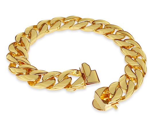 Curb Solid White/Yellow/Rose Gold Handmade Bracelet , 13mm, 6.5-10 Inch