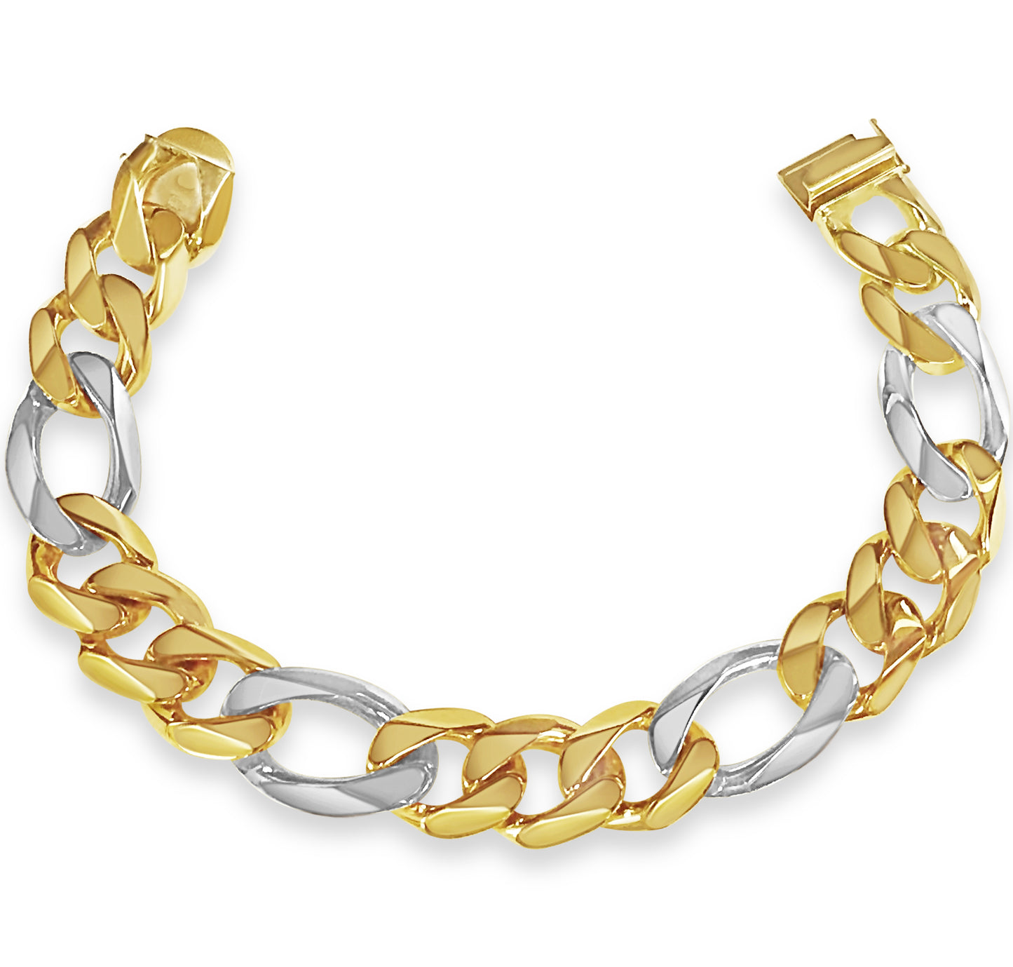 Figaro Solid White/Yellow/Rose Gold Handmade Bracelet , 18mm, 6.5-10 Inch