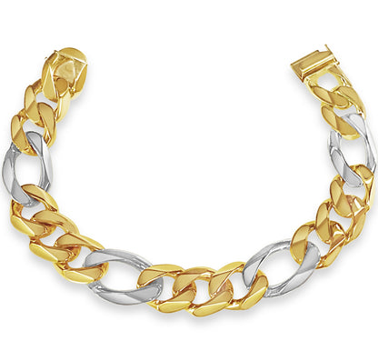 Figaro Solid White/Yellow/Rose Gold Handmade Bracelet , 18mm, 6.5-10 Inch