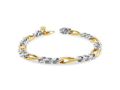 Figaro Solid White/Yellow/Rose Gold Handmade Bracelet , 7mm, 6.5-10 Inch