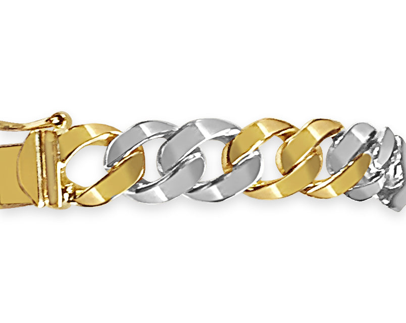 Curb Solid White/Yellow/Rose Gold Handmade Bracelet , 9mm, 6.5-10 Inch