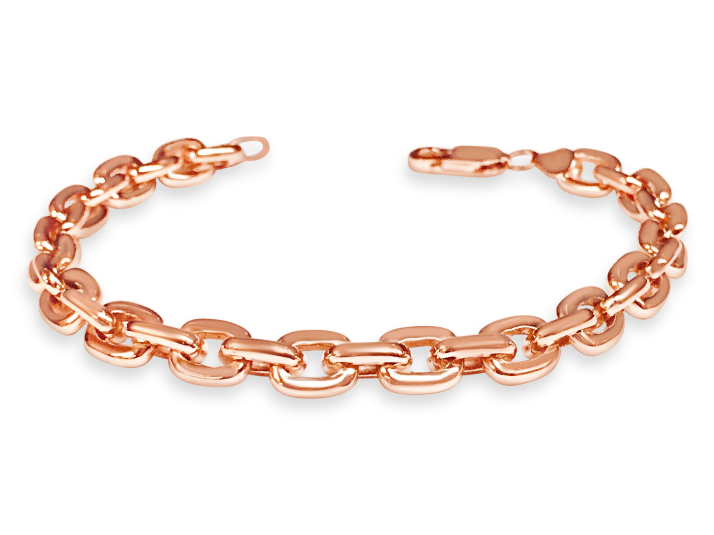 Fancy Rolo Solid White/Yellow/Rose Gold Handmade Bracelet , 8mm, 6.5-10 Inch