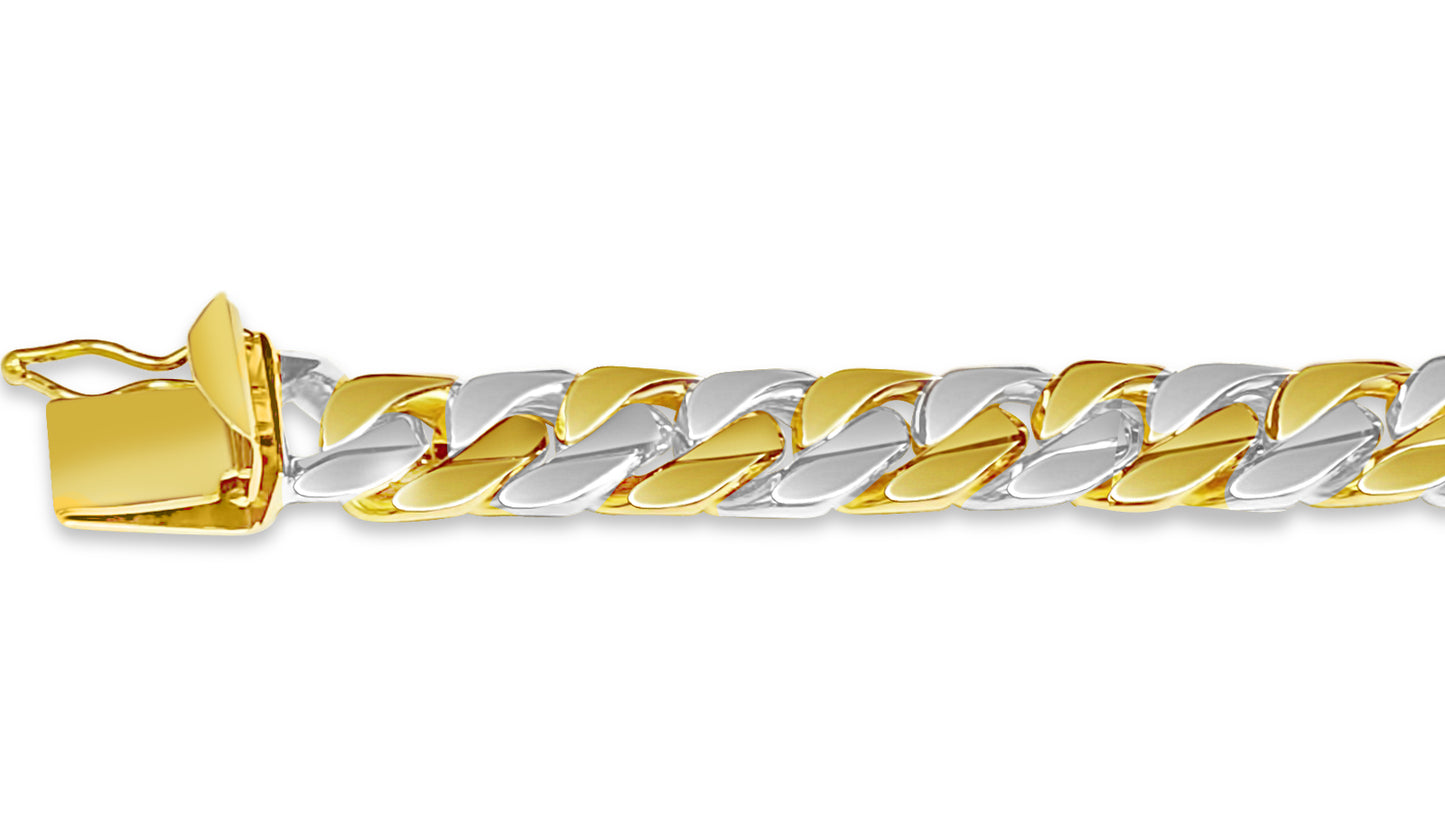 Curb Solid White/Yellow/Rose Gold Handmade Bracelet , 9mm, 6.5-10 Inch