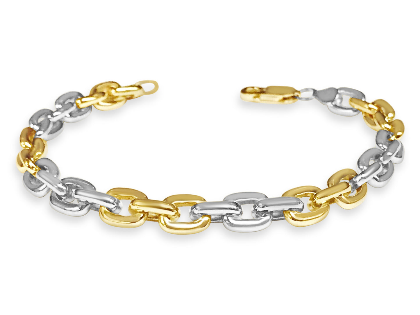 Fancy Rolo Solid White/Yellow/Rose Gold Handmade Bracelet , 8mm, 6.5-10 Inch