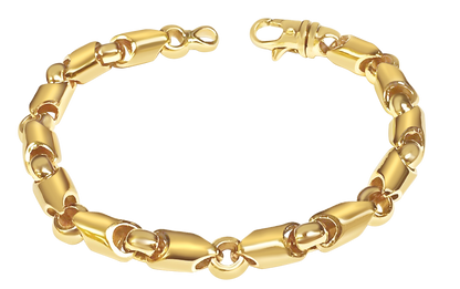 Fancy Tube Solid White/Yellow/Rose Gold Handmade Bracelet , 8mm, 6.5-10 Inch