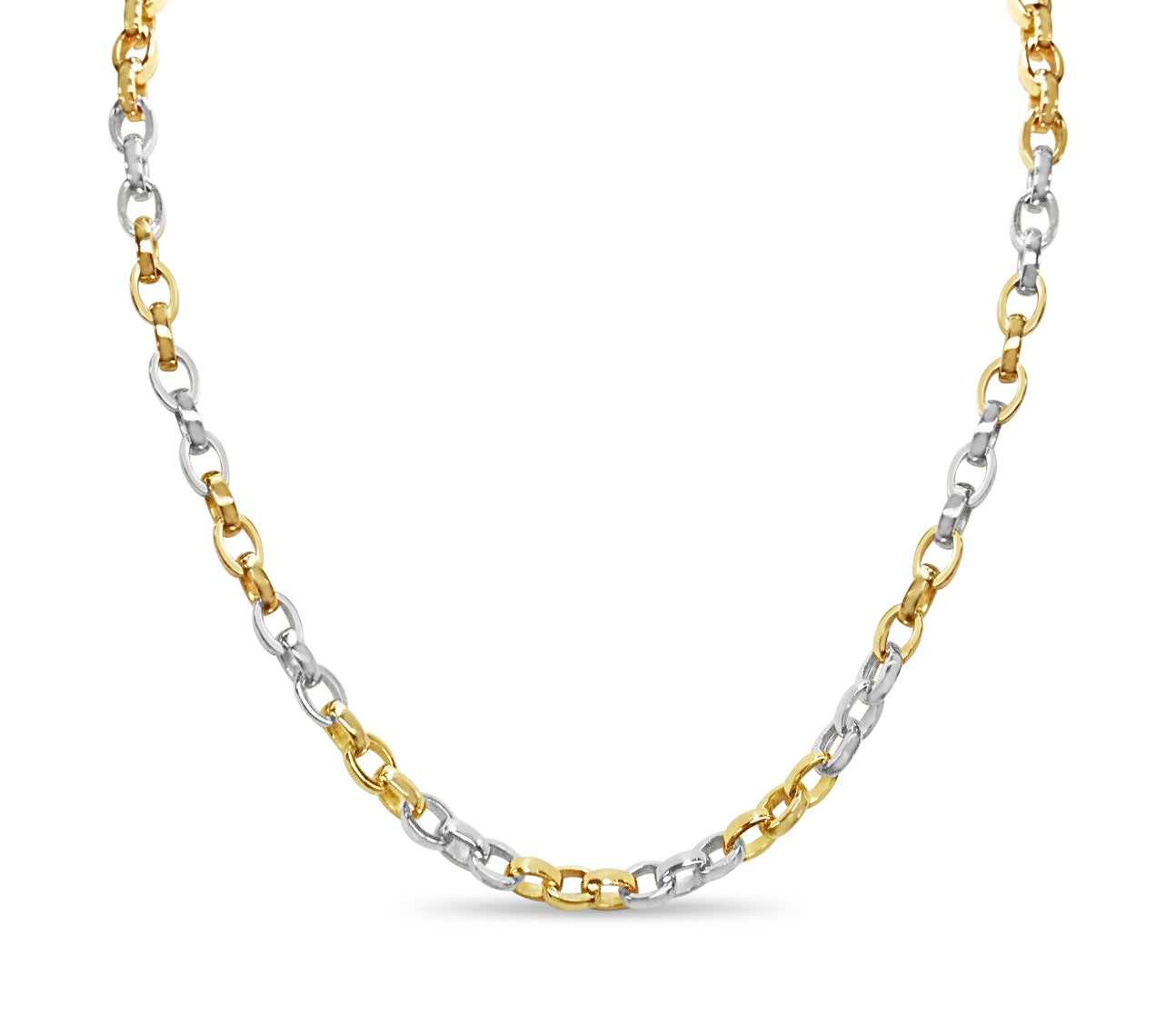 Oval Rolo Solid White/Yellow/Rose Gold Handmade Necklace , 6mm, 16-30 Inch