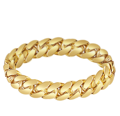 Miami Cuban Solid White/Yellow/Rose Gold Handmade Bracelet , 13mm, 6.5-10 Inch
