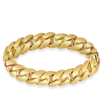 Miami Cuban Solid White/Yellow/Rose Gold Handmade Bracelet , 13mm, 6.5-10 Inch