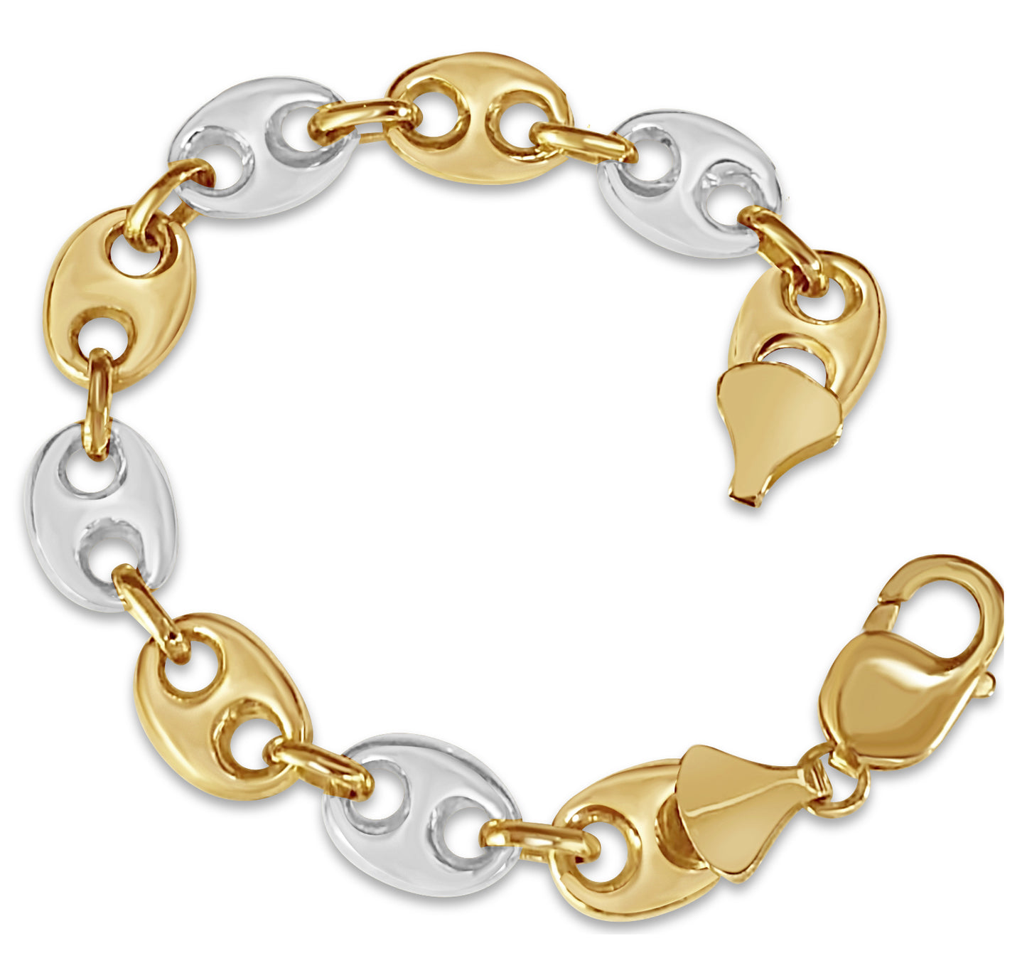 Mariner Solid White/Yellow/Rose Gold Handmade Bracelet , 11mm, 6.5-10 Inch