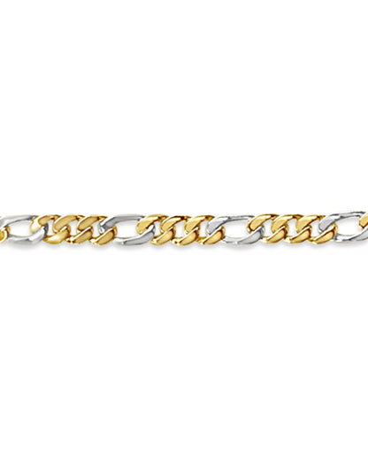 Figaro Solid White/Yellow/Rose Gold Handmade Bracelet , 7mm, 6.5-10 Inch