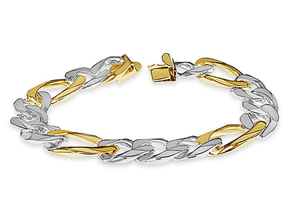 Figaro Solid White/Yellow/Rose Gold Handmade Bracelet , 15mm, 6.5-10 Inch