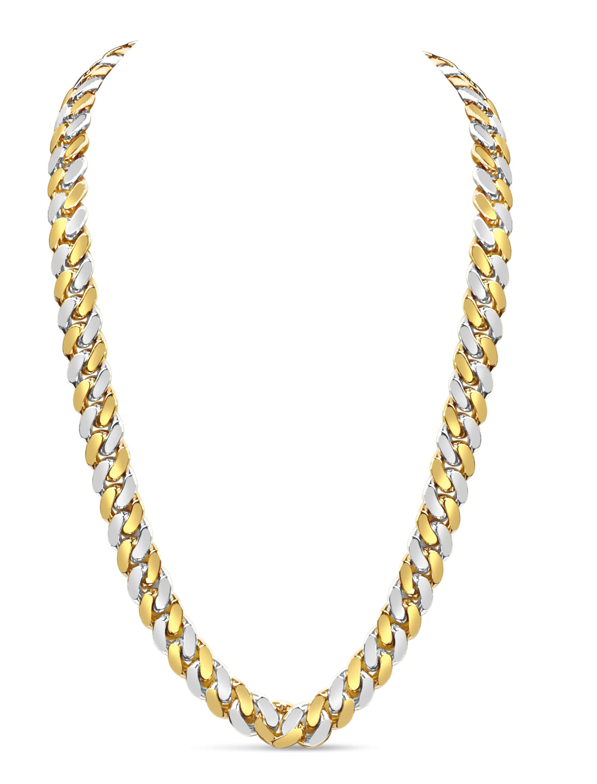 Miami Cuban Solid White/Yellow/Rose Gold Handmade Necklace , 13mm, 16-30 Inch