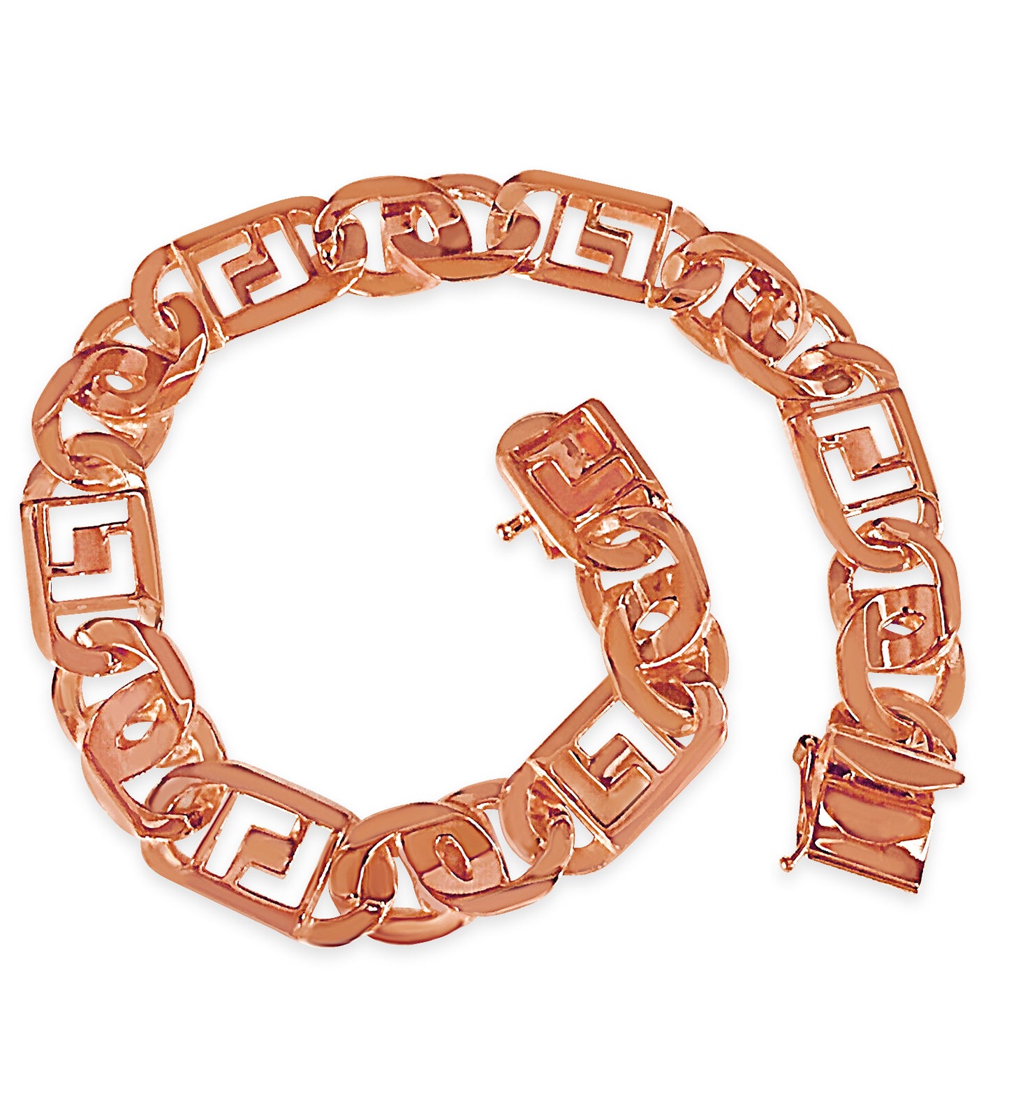 Greek Key & Tiger Eye Solid White/Yellow/Rose Gold Handmade Bracelet , 11mm, 6.5-10 Inch