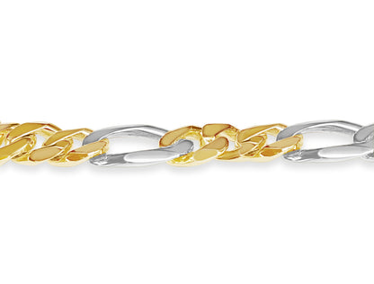 Figaro Solid White/Yellow/Rose Gold Handmade Bracelet , 12mm, 6.5-10 Inch