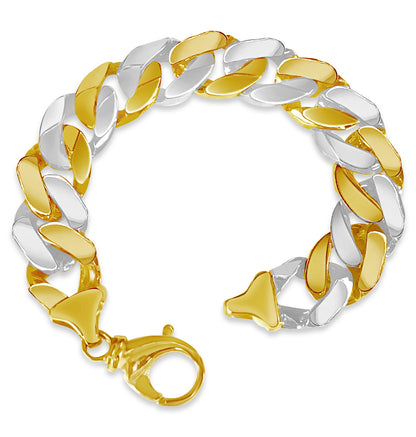 Curb Solid White/Yellow/Rose Gold Handmade Bracelet , 16mm, 6.5-10 Inch