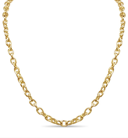 Fancy Rolo Solid White/Yellow/Rose Gold Handmade Necklace , 6mm, 16-30 Inch