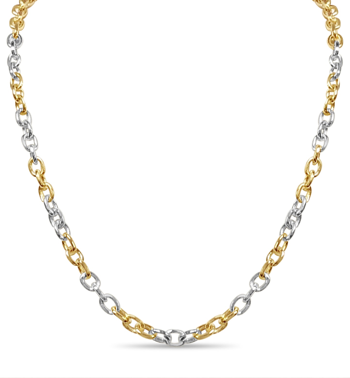 Fancy Rolo Solid White/Yellow/Rose Gold Handmade Necklace , 6mm, 16-30 Inch