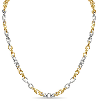 Fancy Rolo Solid White/Yellow/Rose Gold Handmade Necklace , 6mm, 16-30 Inch