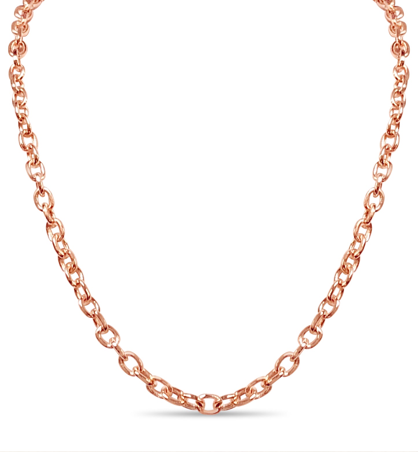 Fancy Rolo Solid White/Yellow/Rose Gold Handmade Necklace , 6mm, 16-30 Inch