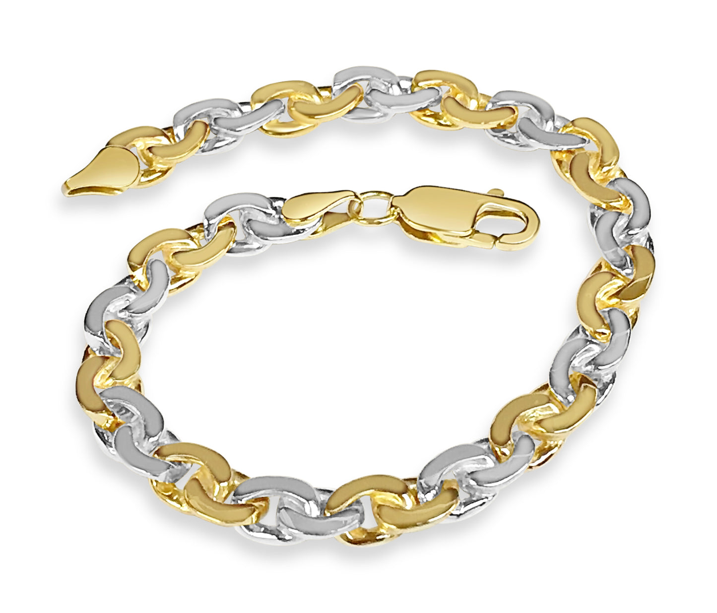 Infinity Solid White/Yellow/Rose Gold Handmade Bracelet , 7mm, 6.5-10 Inch